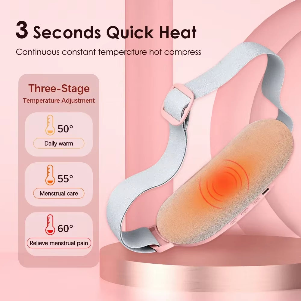 Portable Heated Massage Belt Menstrual Pain Relief Hot Compress Pad Abdominal Thermal Vibration Massager Period Warm Palace Belt