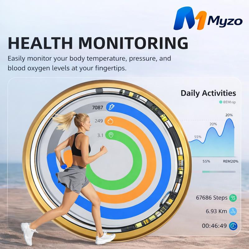 Myzo Smart Ring – Wellness Tracker with Heart Rate, Temperature Check, Sleep, Stress & Cycle Reminder Insights | Auto Activity Detection | Fitness Ring for Men & Women | No Subscription | Android & Ios Compatible